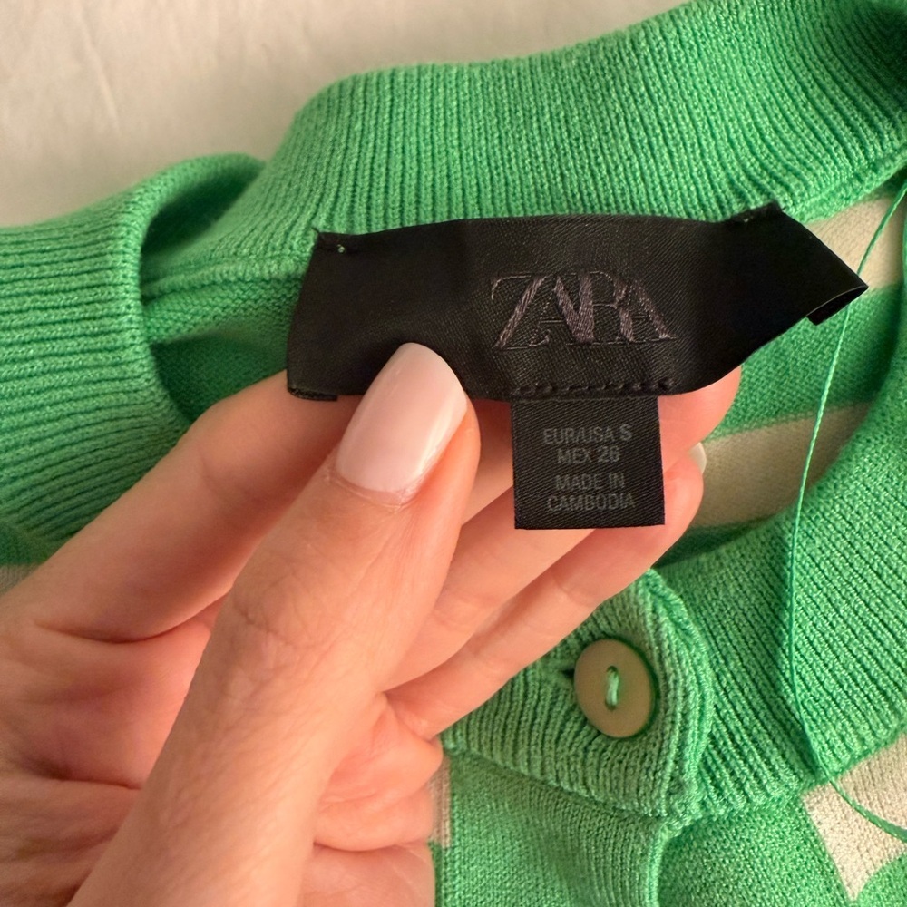 Zara Green and White Striped Cardigan - Picture 3 of 4